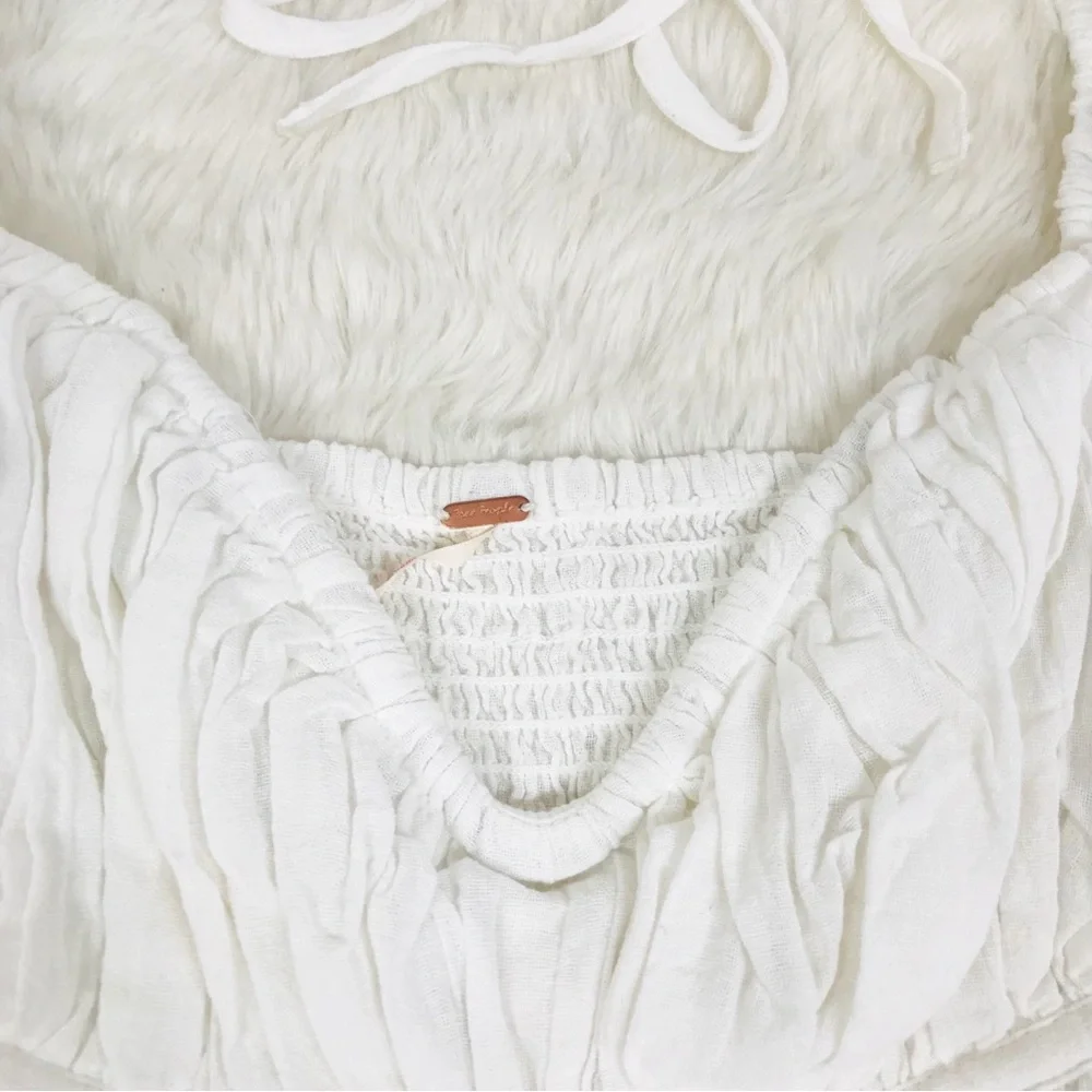 Free People Ivory Smocked Peplum Long Sleeve Blouse